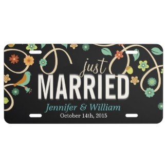 floral wedding license plates