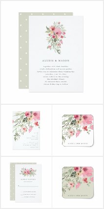 Watercolor floral wedding invitations
